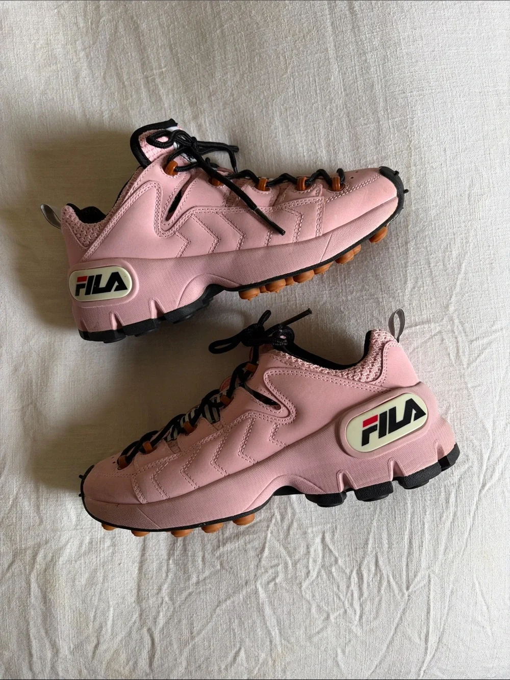 Fila Women's Pink Lace-Up Sneakers with Black Accents